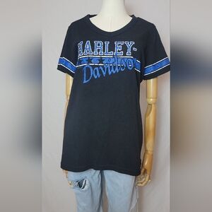 Harley-Davidson Women's Slub V-Neck Short Sleeve T-Shirt Black,Size XL